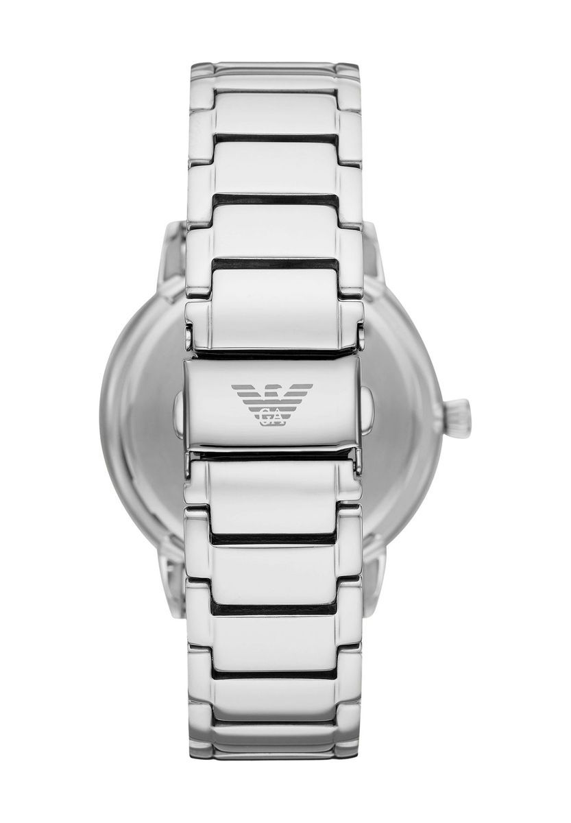 Elegante silberfarbene Herrenuhr mit blauem Zifferblatt