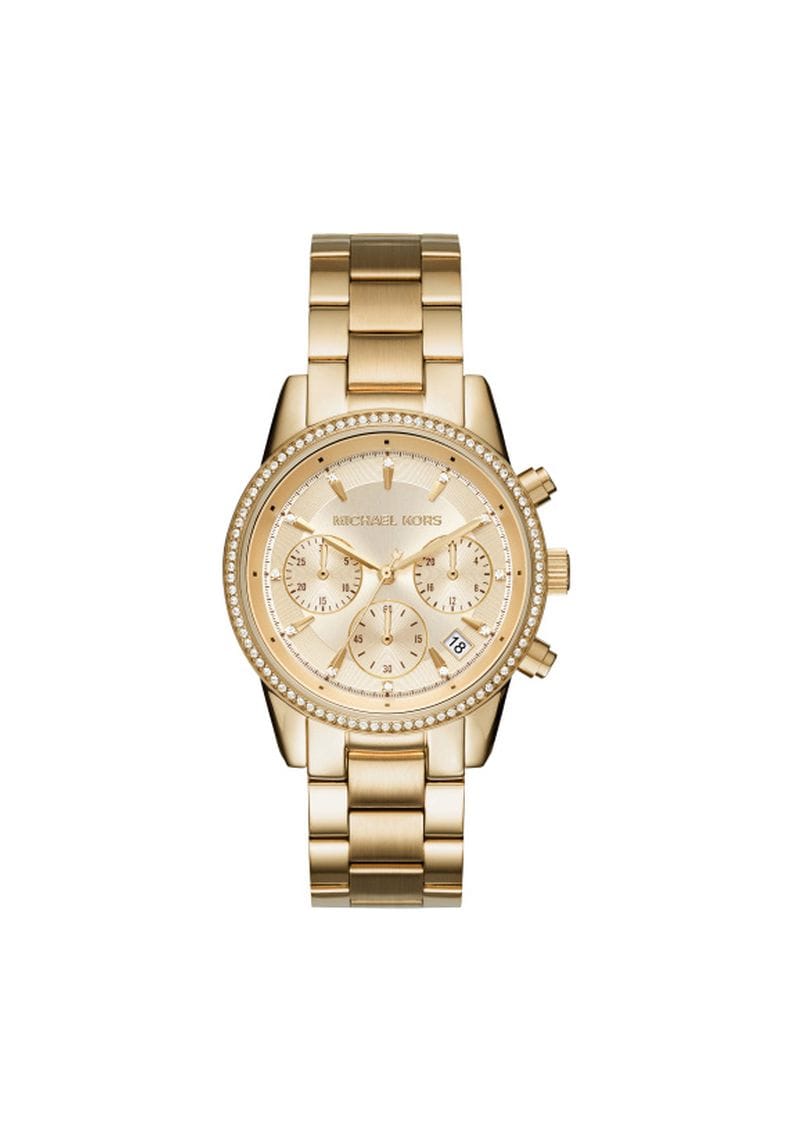 Eleganter goldfarbener Chronograph mit Kristallakzenten