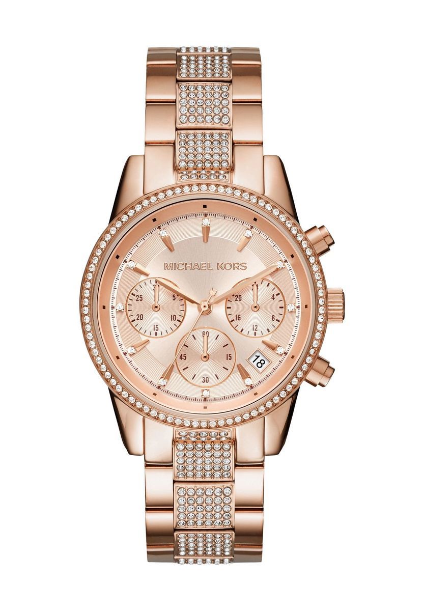 Funkelnde goldene Damen Chronograph Uhr
