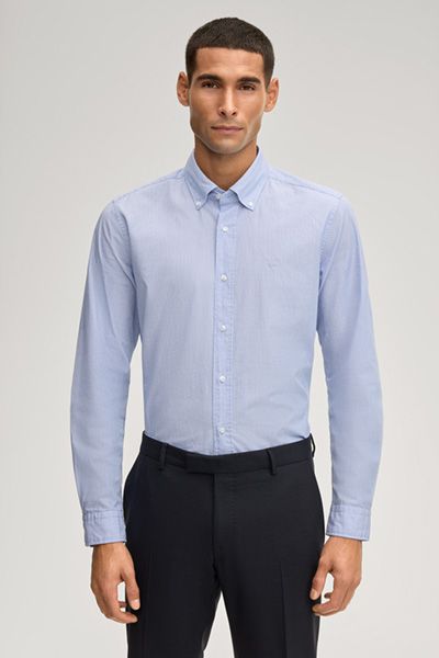 Mike: Lässiges blau-weiß gestreiftes Button-Down-Baumwollhemd