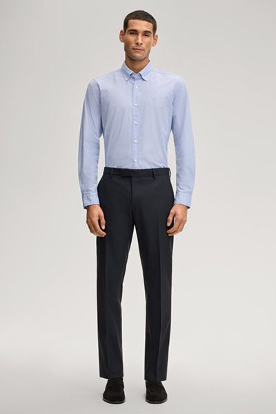 Mike: Lässiges blau-weiß gestreiftes Button-Down-Baumwollhemd