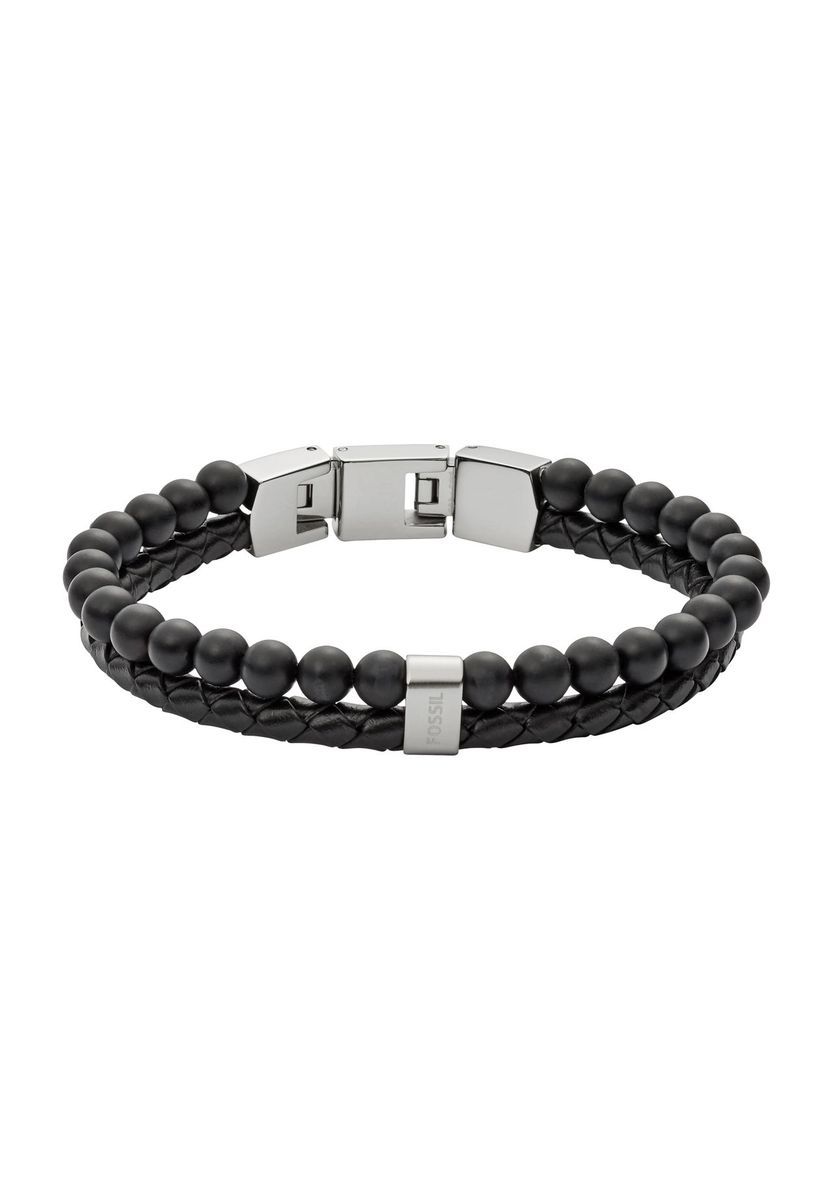 Herren-Armband aus schwarzem Leder mit Perlen