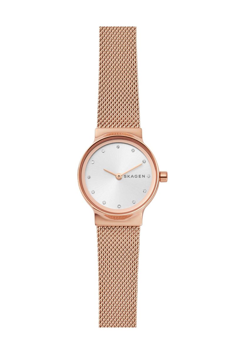Elegante, minimalistische roségoldene Mesh-Uhr