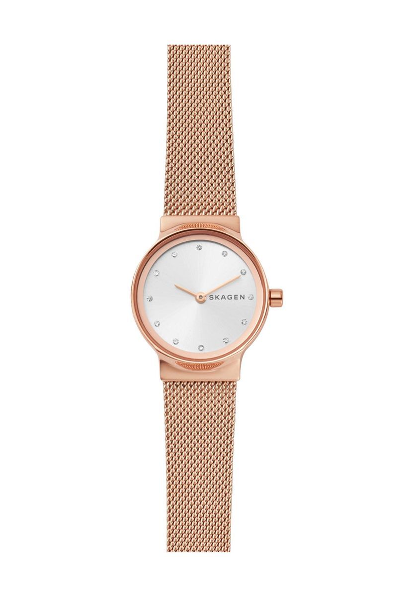 Elegante, minimalistische roségoldene Mesh-Uhr