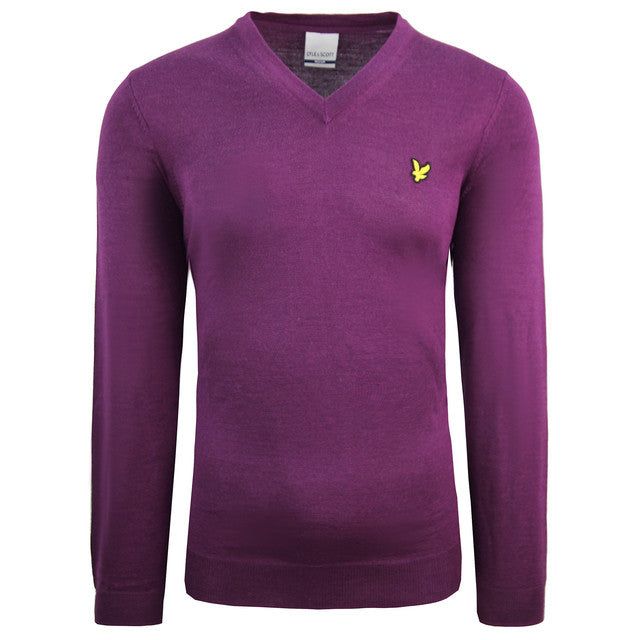 Lila V-Ausschnitt Strickpullover für Herren