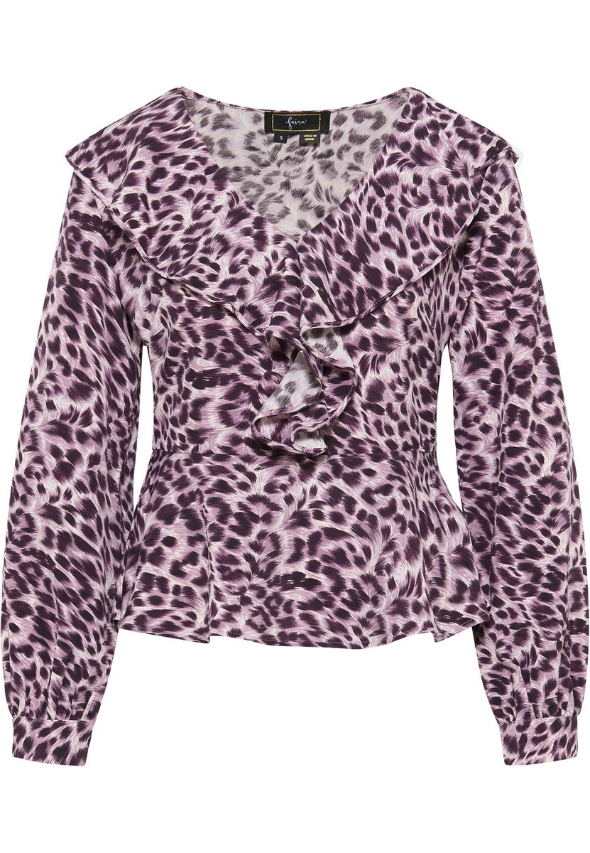 Rüschenbluse mit Animalprint und Schößchen