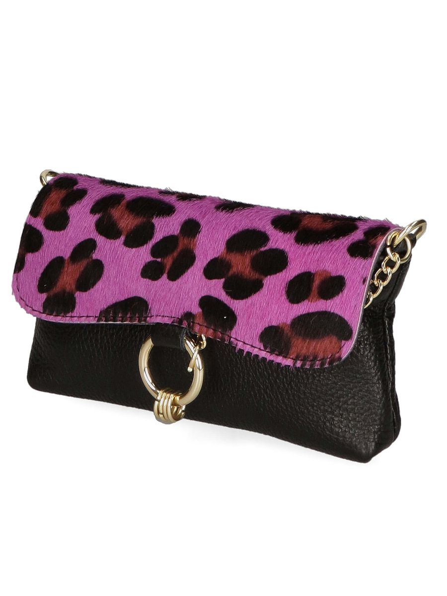 Leder-Clutch mit Leopardenmuster