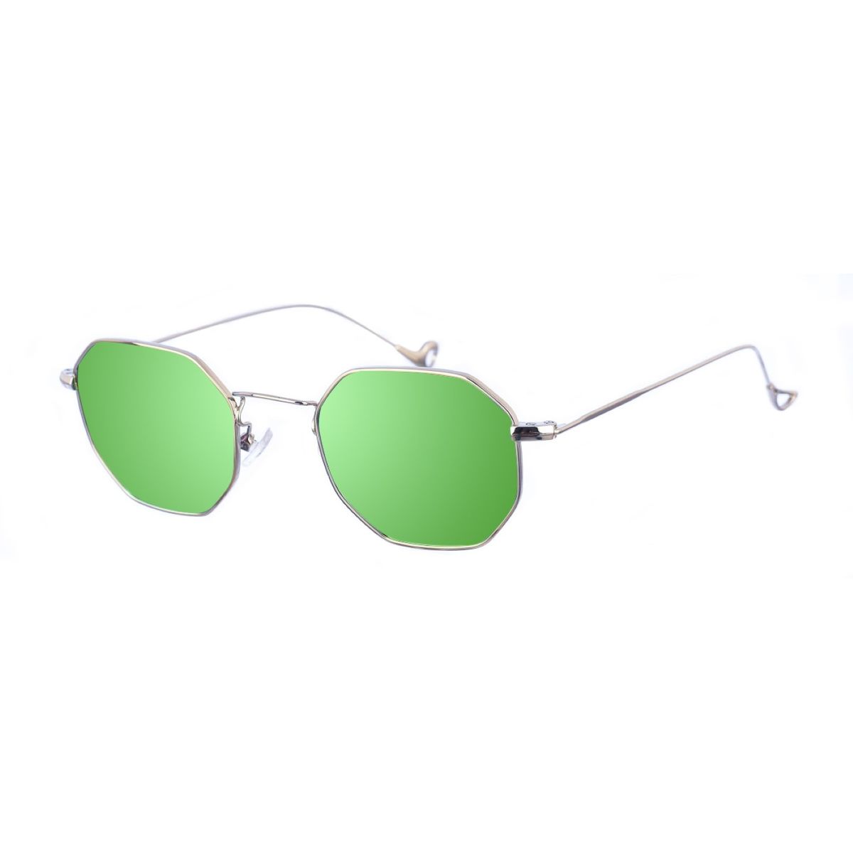 Achteckige Sonnenbrille mit grünen Gläsern