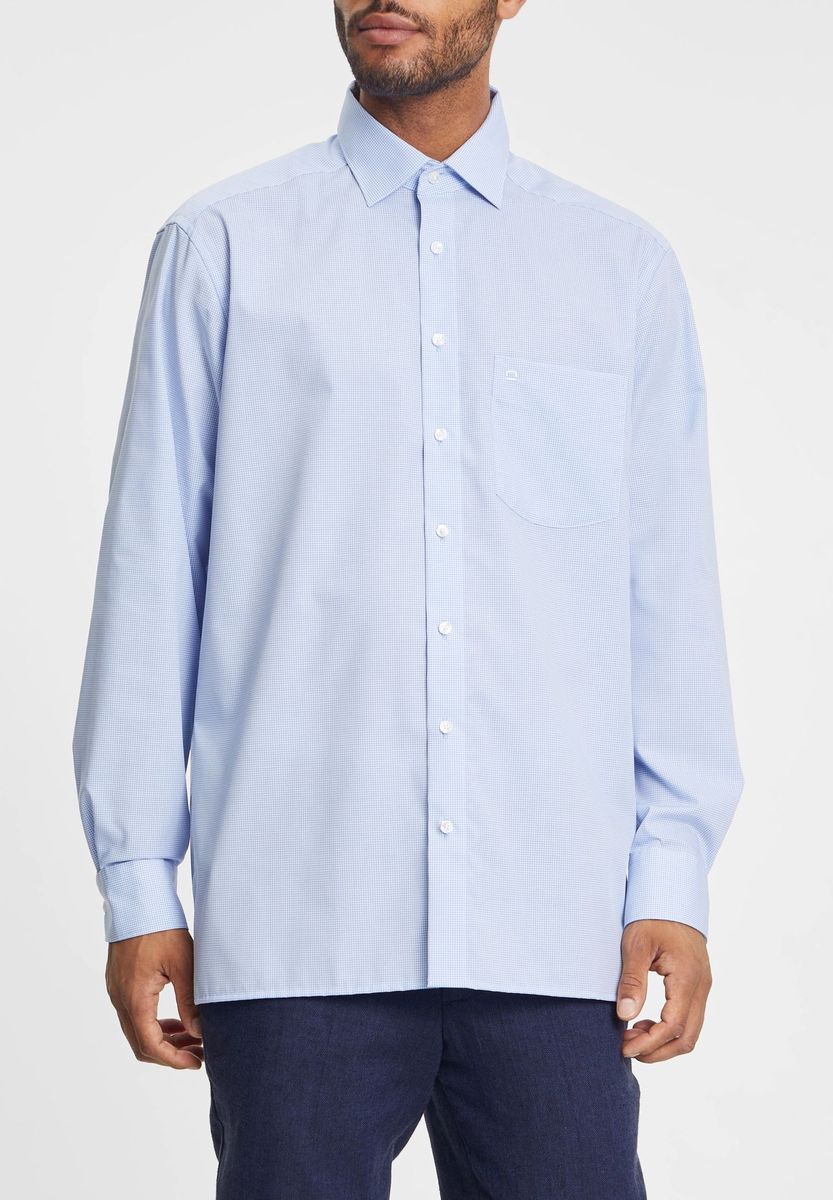 Hellblaues kariertes Comfort Fit Hemd