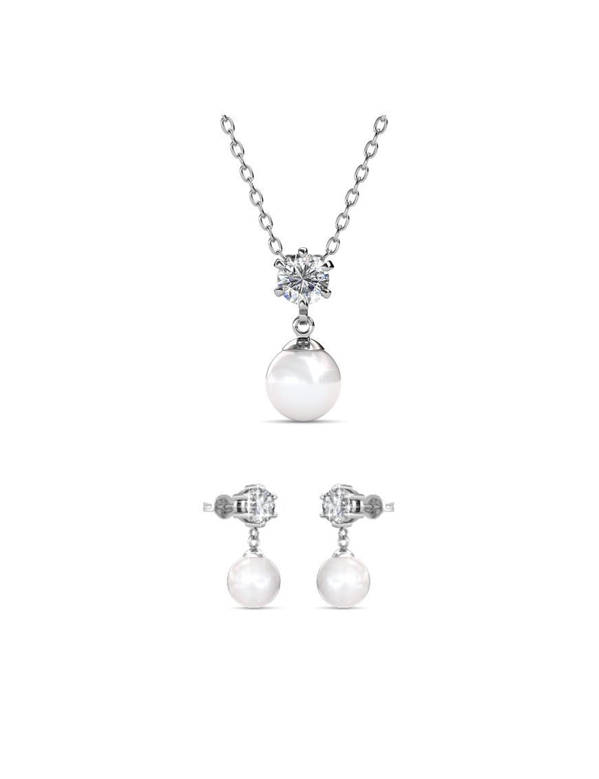 Perlenhalskette und Ohrring-Set mit Anhänger