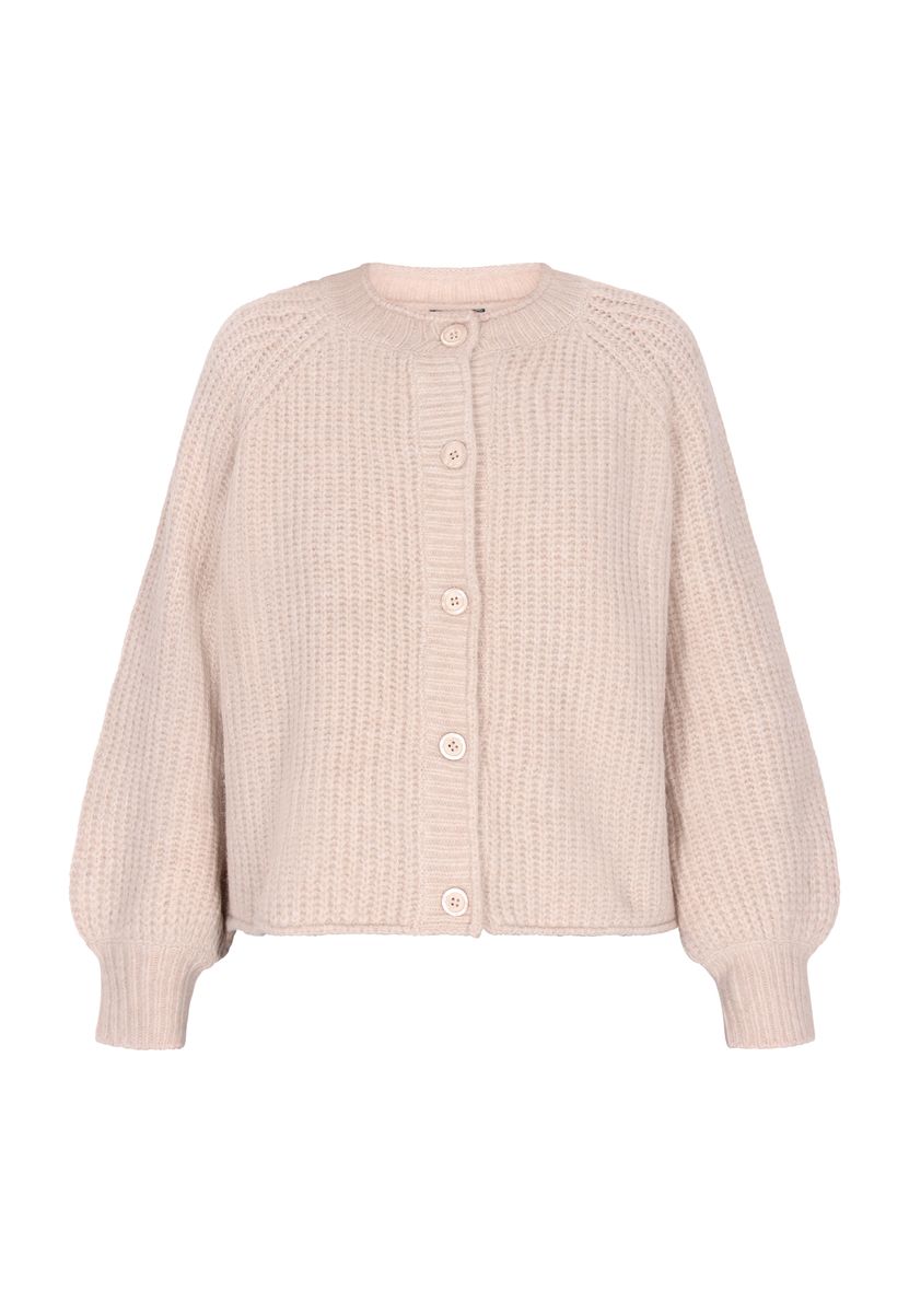 Gerippte Strickjacke mit Puffärmeln