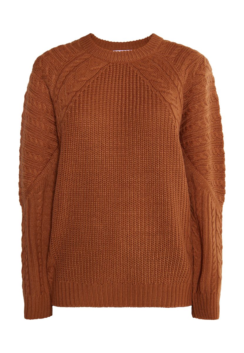 Zopfstrickpullover mit Raglanärmeln