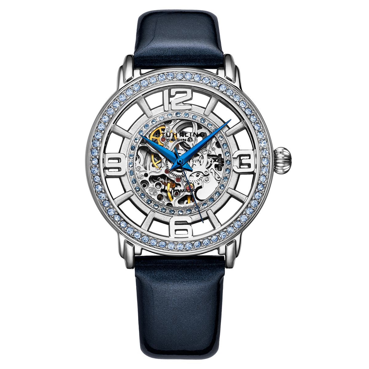 Automatikuhr mit Skelett und blauem Lederarmband
