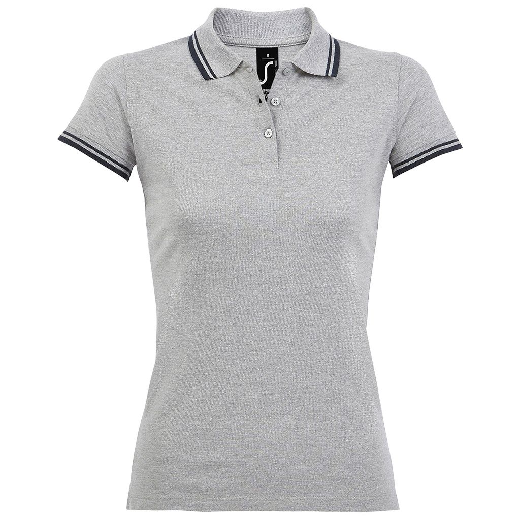 SOLS Damen/Damen Pasadena Tipped Kurzarm-Pique-Poloshirt (Heather Grey/Navy)