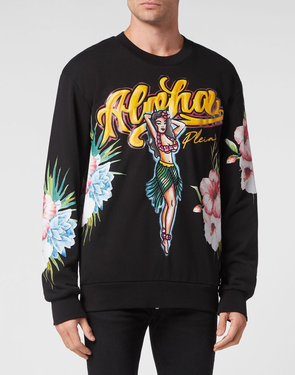 Hawaii Grafik Druck Baumwoll-Sweatshirt