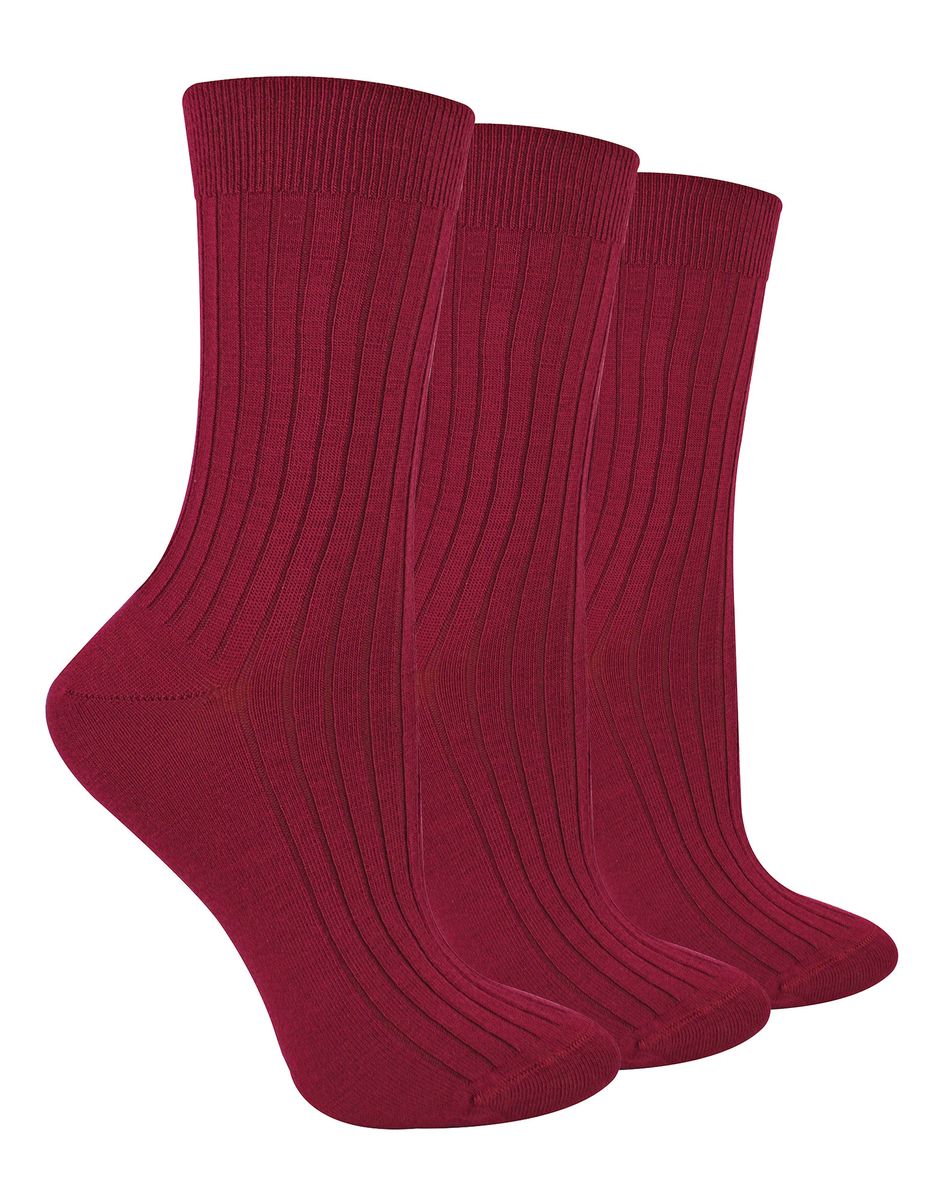 3 Paar Damen Original Merinowollsocken | Steven | Atmungsaktive dicke warme Stiefelsocken - Burgunderrot