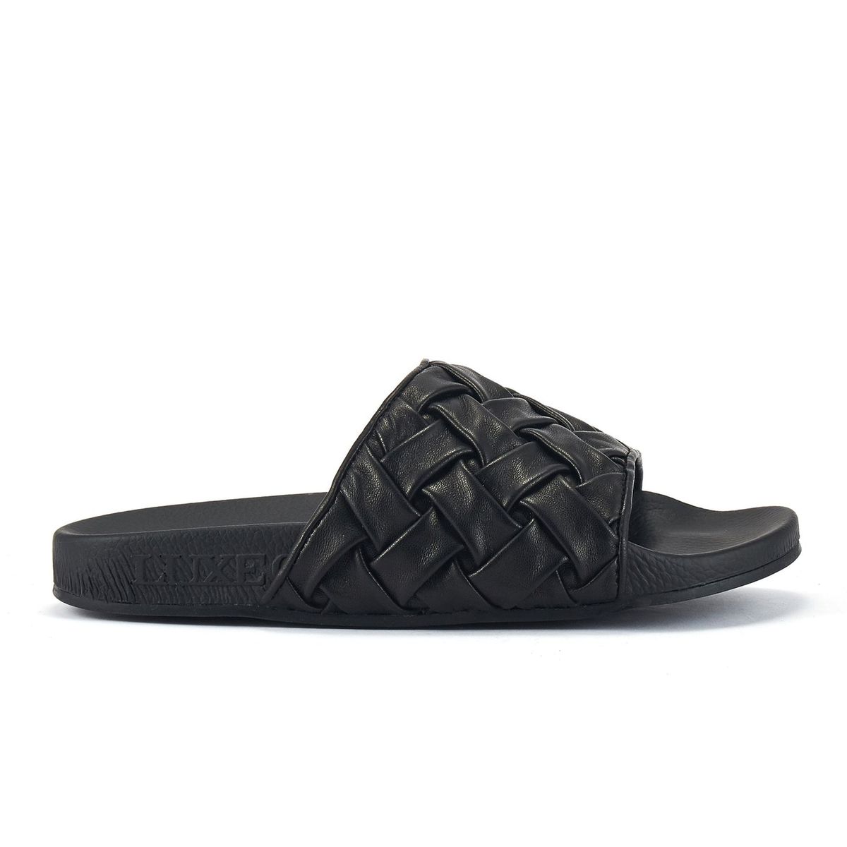 Schwarze Sandale mit gewebtem Lederriemen