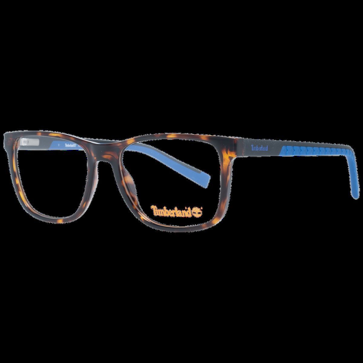 Quadratische optische Brille mit blauen Bügeln