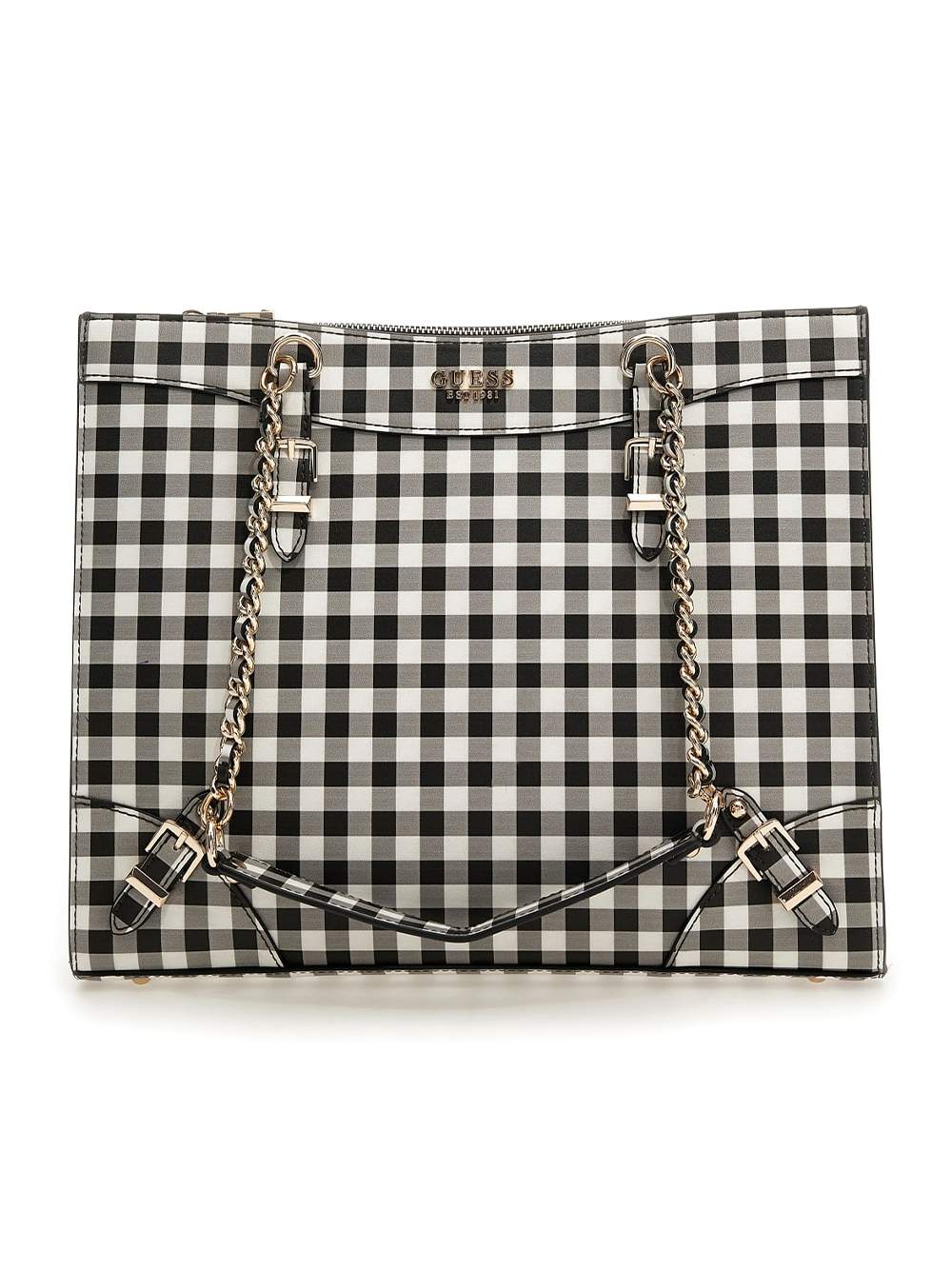 Schwarz-weiße Gingham-Tragetasche