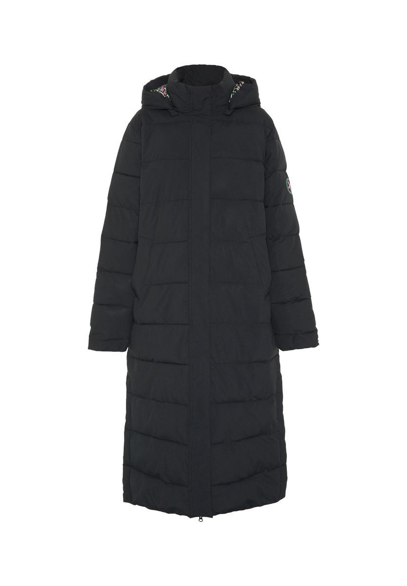 Langer Steppmantel mit Kapuze