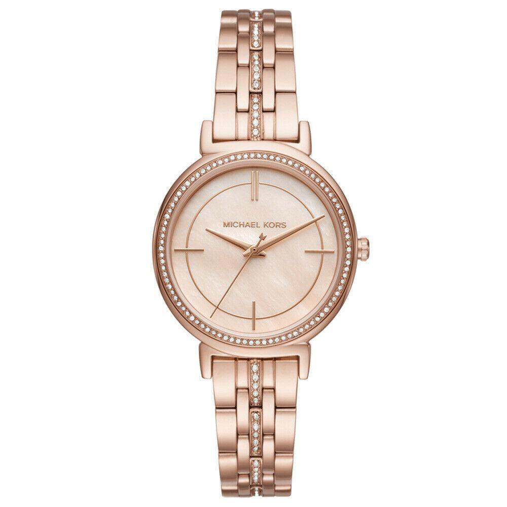 Elegante roségoldene Uhr mit Kristallzifferblatt