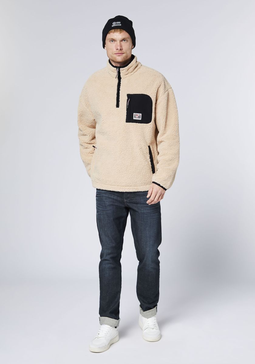 Half-Zip Pullover in Lammfell-Optik