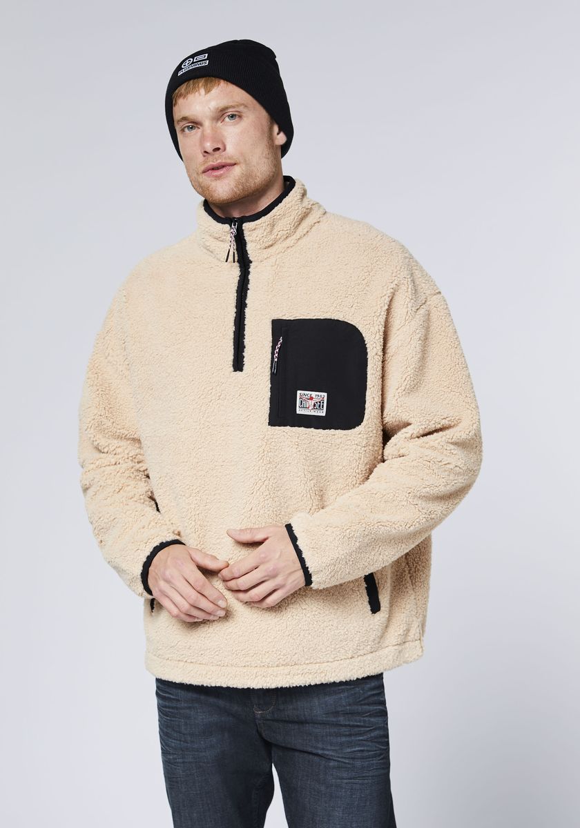Half-Zip Pullover in Lammfell-Optik