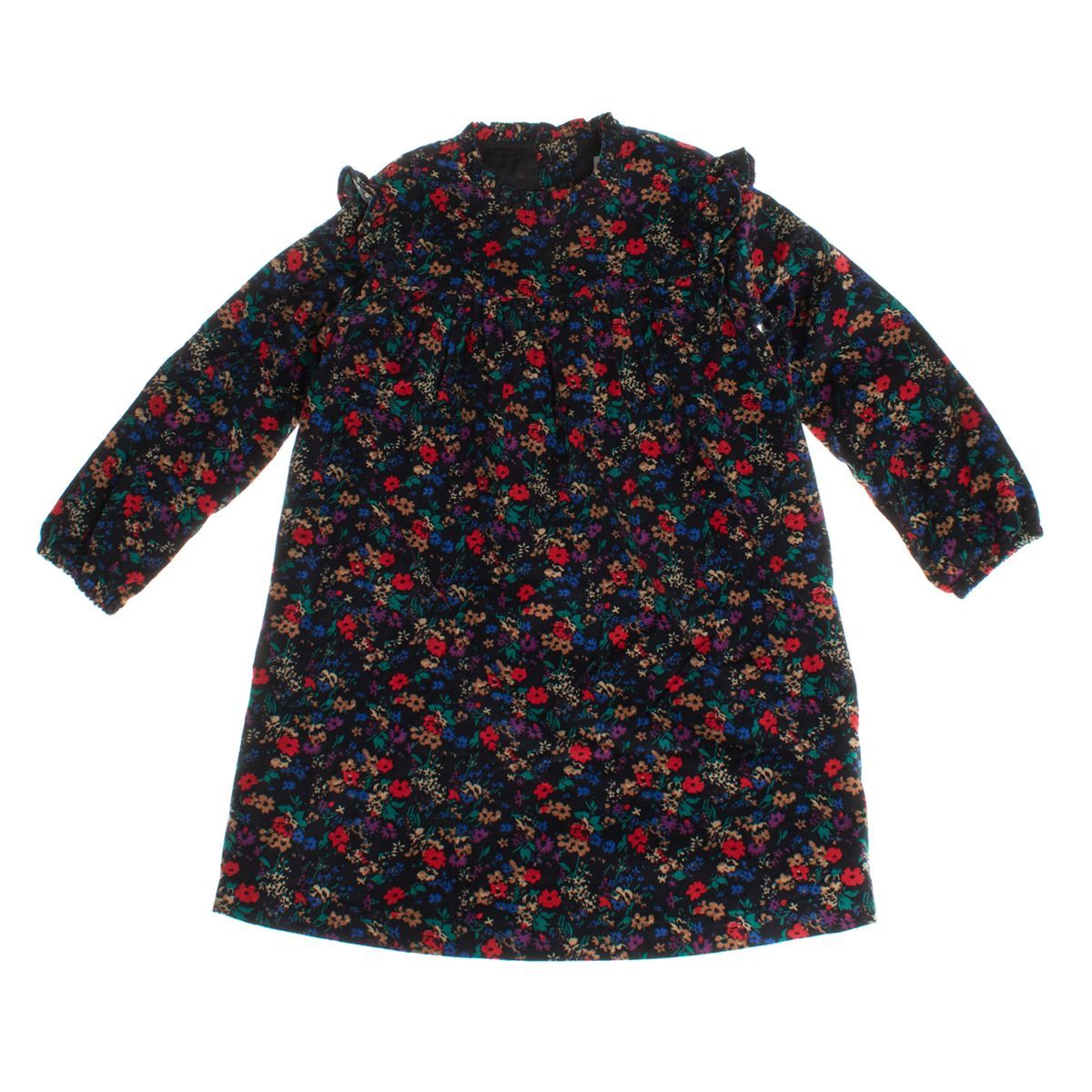 Langärmeliges Cordkleid mit Blumendruck