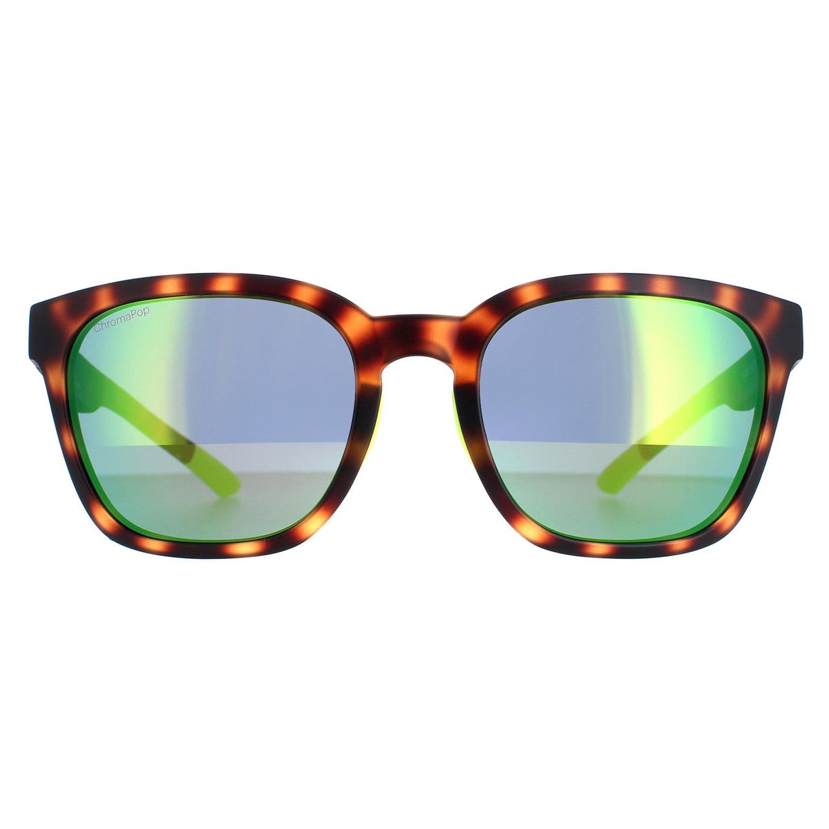 Quadratische Schildpatt-Sonnenbrille mit grünem Spiegelglas