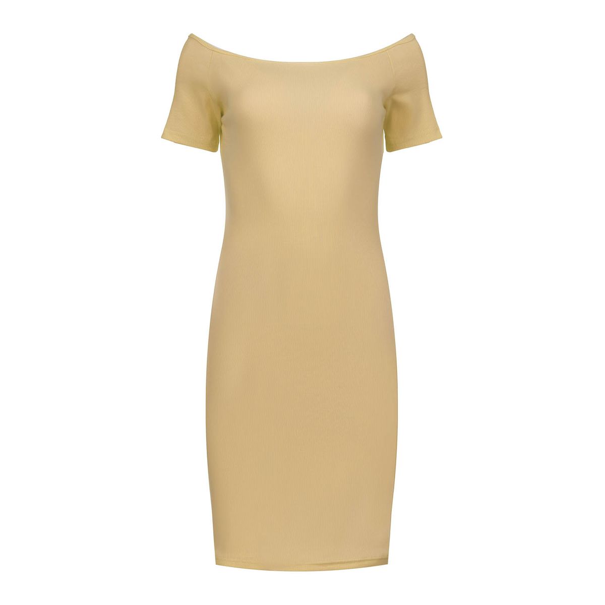 Geripptes, schulterfreies, figurbetontes Midikleid