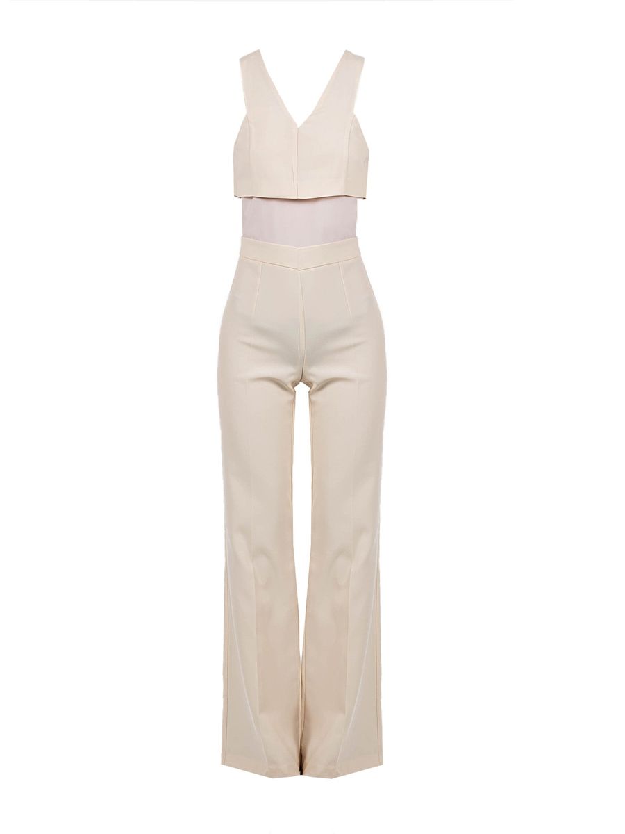 Ärmelloser, verkürzter Jumpsuit mit Schlaghose