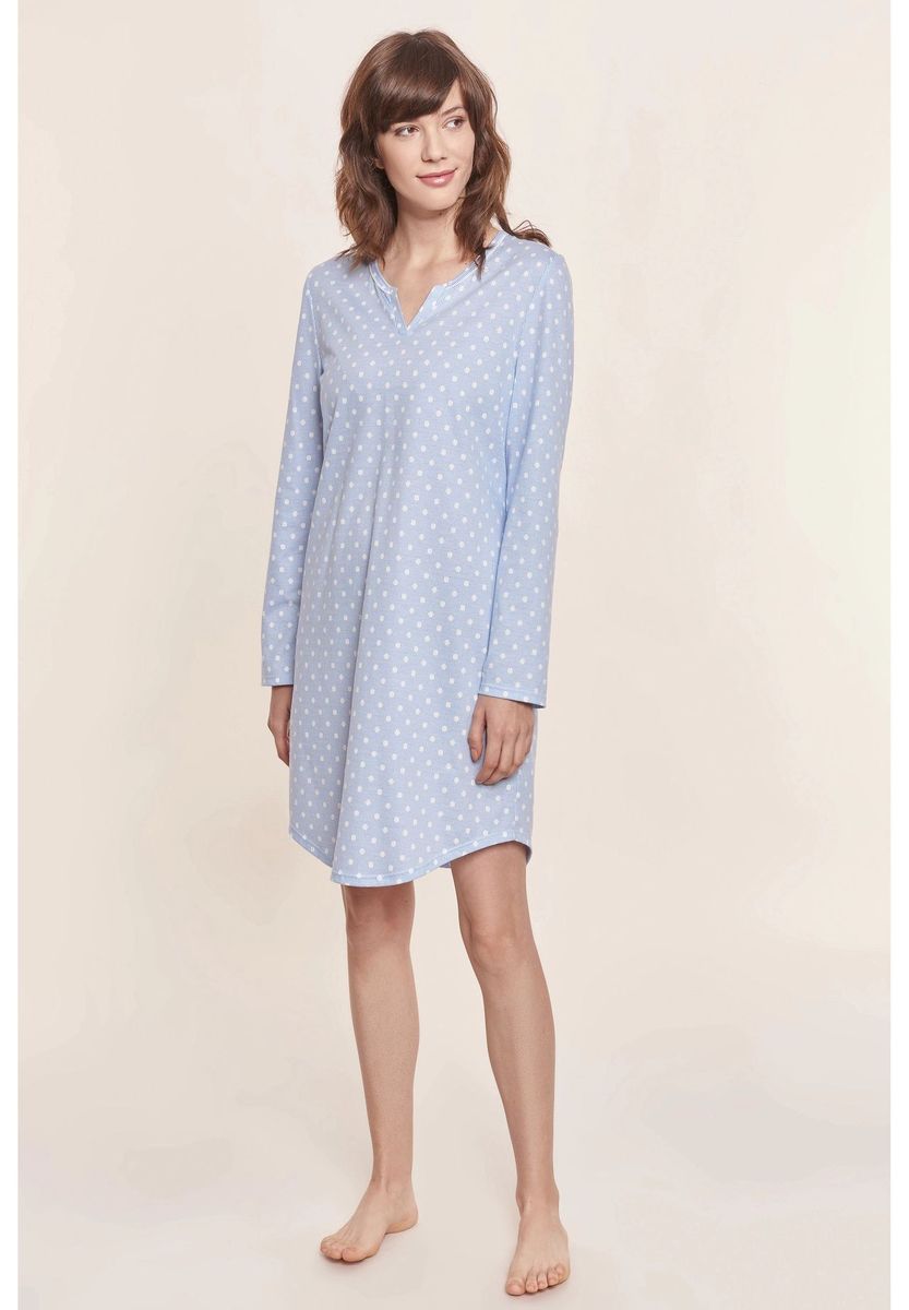 RÖSCH Smart Look Sleepshirt, Baumwolle, Schlitzkragen, für Damen, blau, 36