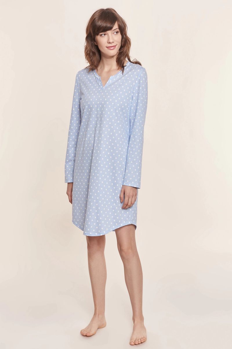 RÖSCH Smart Look Sleepshirt, Baumwolle, Schlitzkragen, für Damen, blau, 36