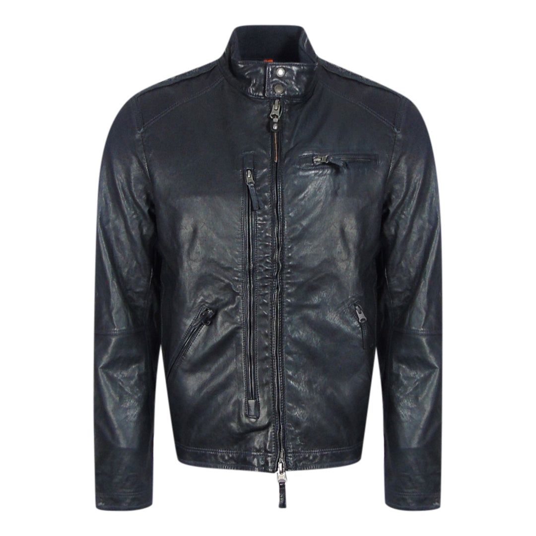 Dunkelblaue Leder-Bikerjacke