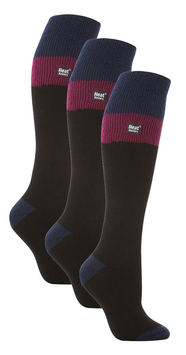 Heat Holders - 3er-Pack Ladies Thermal Knee High Ski Socks | WoMens Thick Winter 2.3 TOG Long Skiing Socks - Black / Fuchsia
