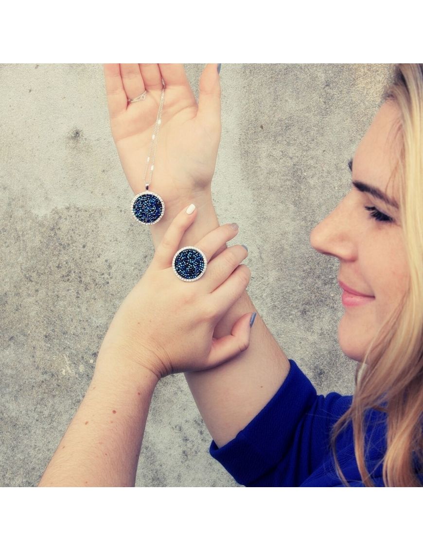 Statement-Ring mit blauem Kristallpavé