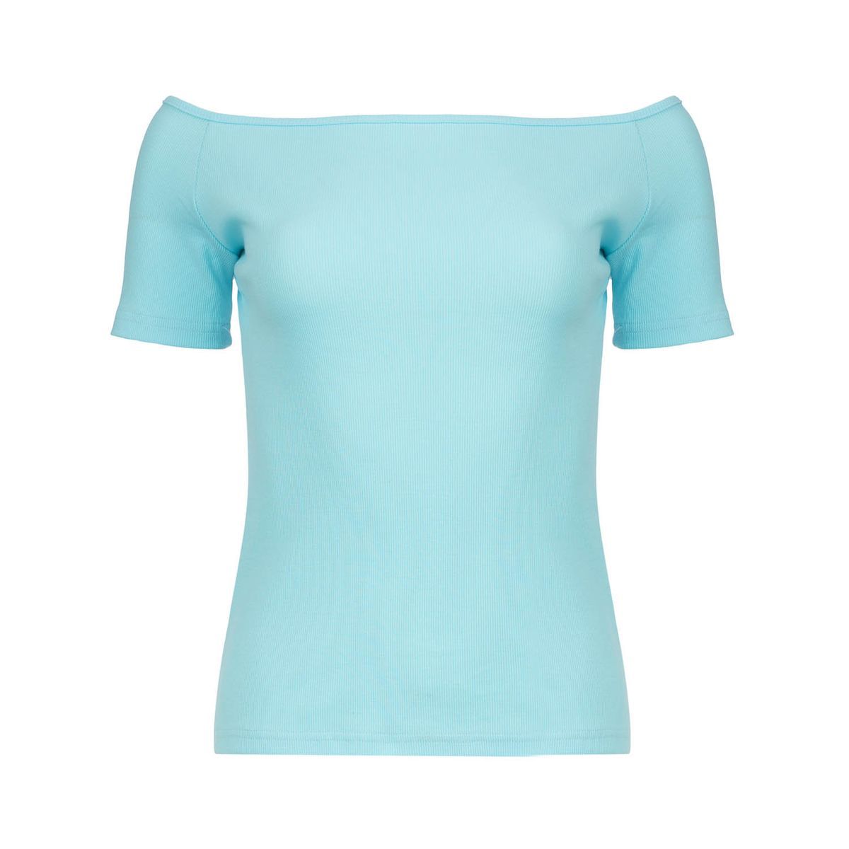 Aqua Blaues Schulterfreies Ripp-Top