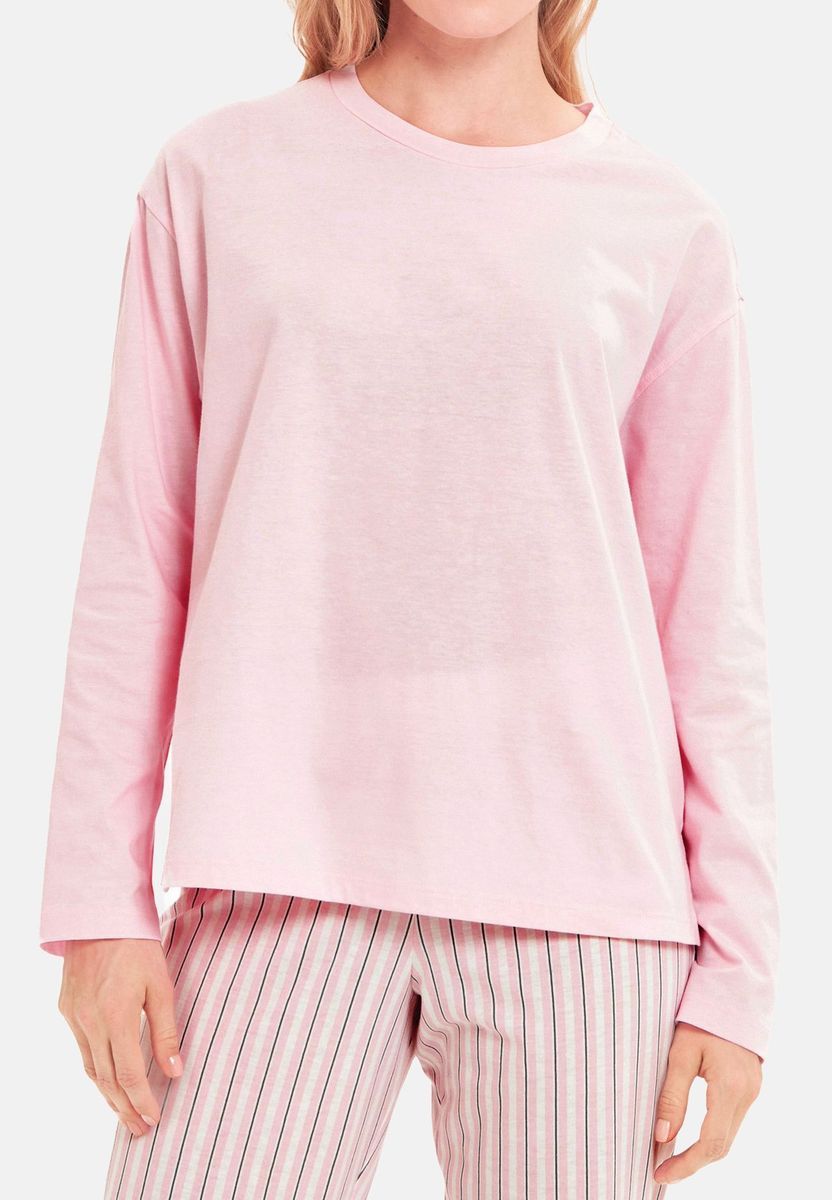 Lässiges Langarm Baumwoll Schlaf-Oberteil