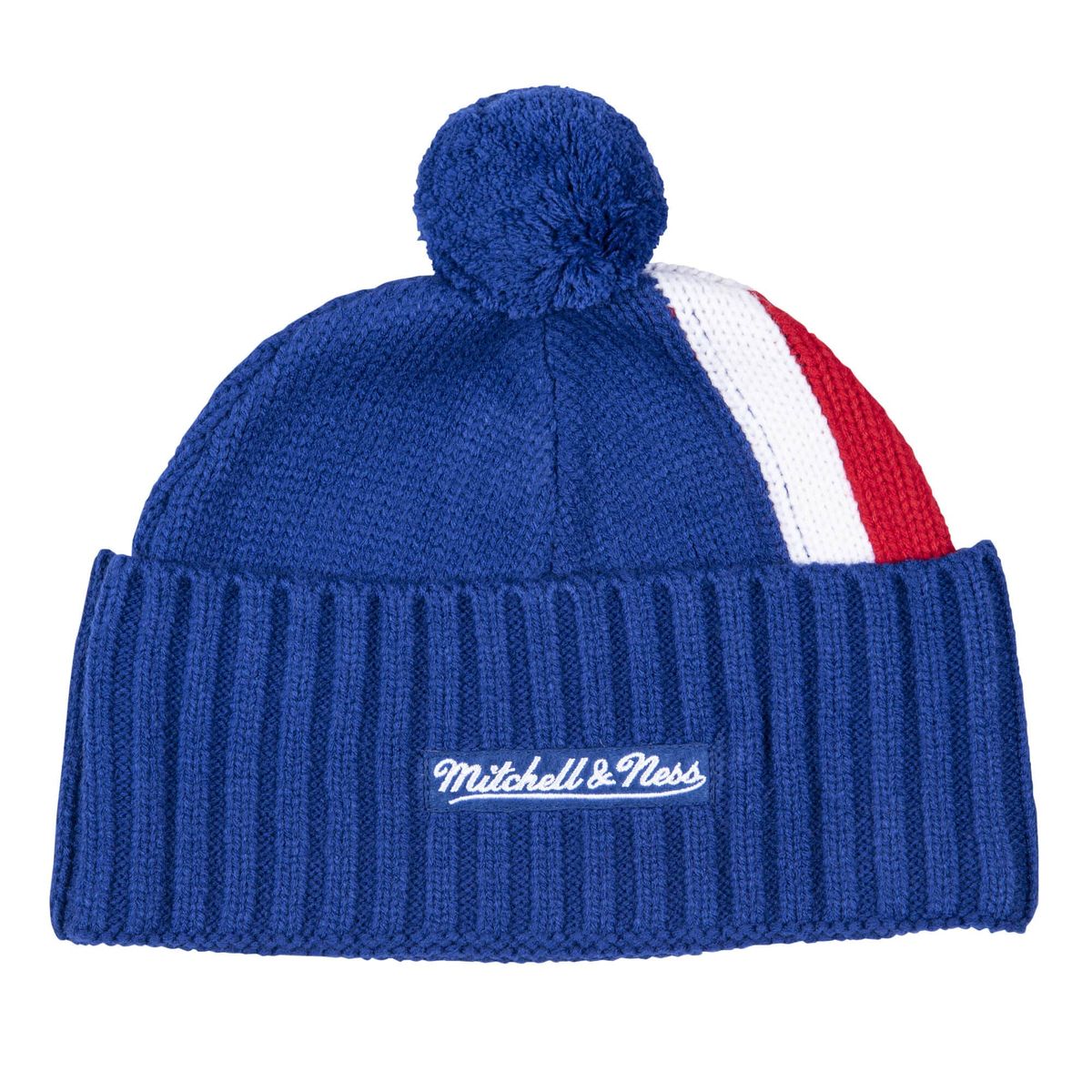 Gestreifte Bommel-Strickmütze