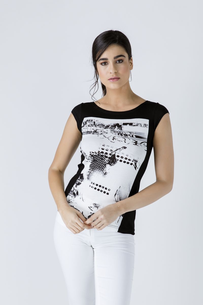 Cap-Ärmel-Top mit abstraktem Print