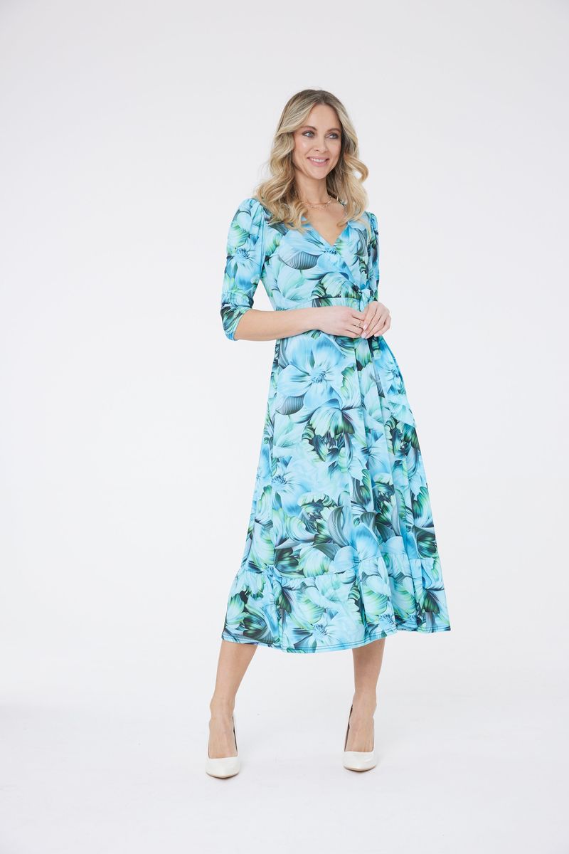 Geblümtes Midikleid mit V-Ausschnitt