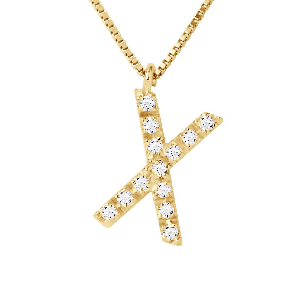 Goldene Halskette Buchstabe X mit Diamanten