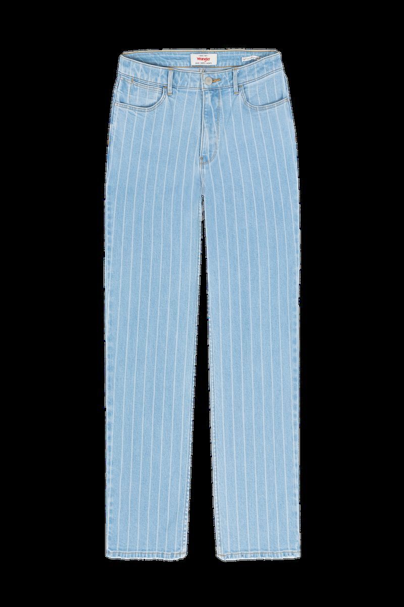 Gerade gestreifte Cropped Jeans