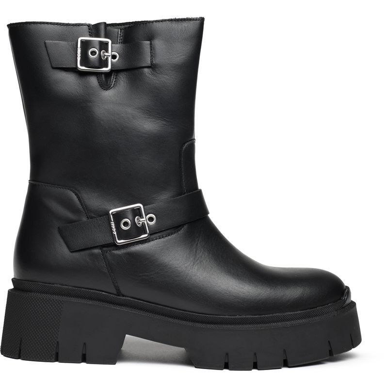 Schwarze Leder Stiefeletten mit Schnalle