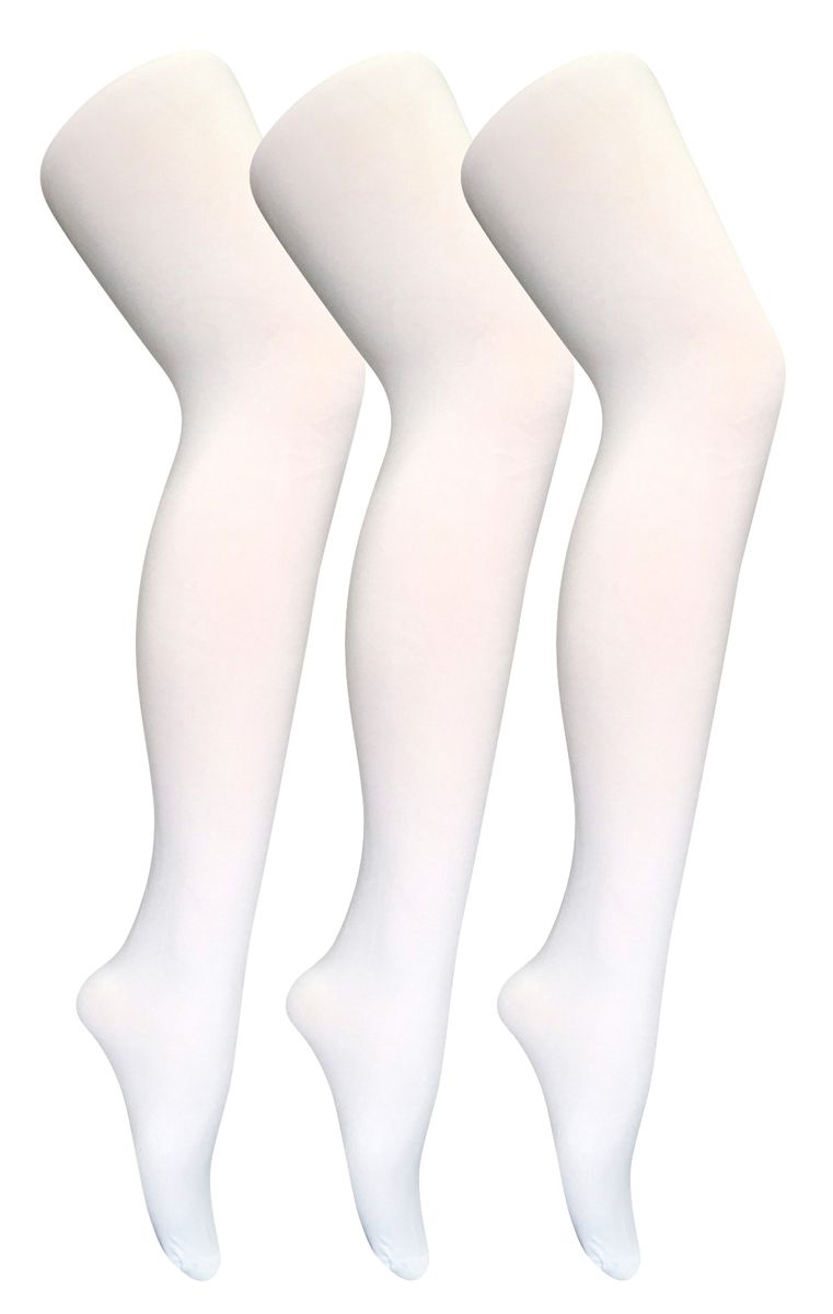 3 Paar Multipack Damen farbige undurchsichtige 80 Denier Strumpfhosen | Socken Snob | einfarbige Blockfarbe Strumpfhosen - Weiß