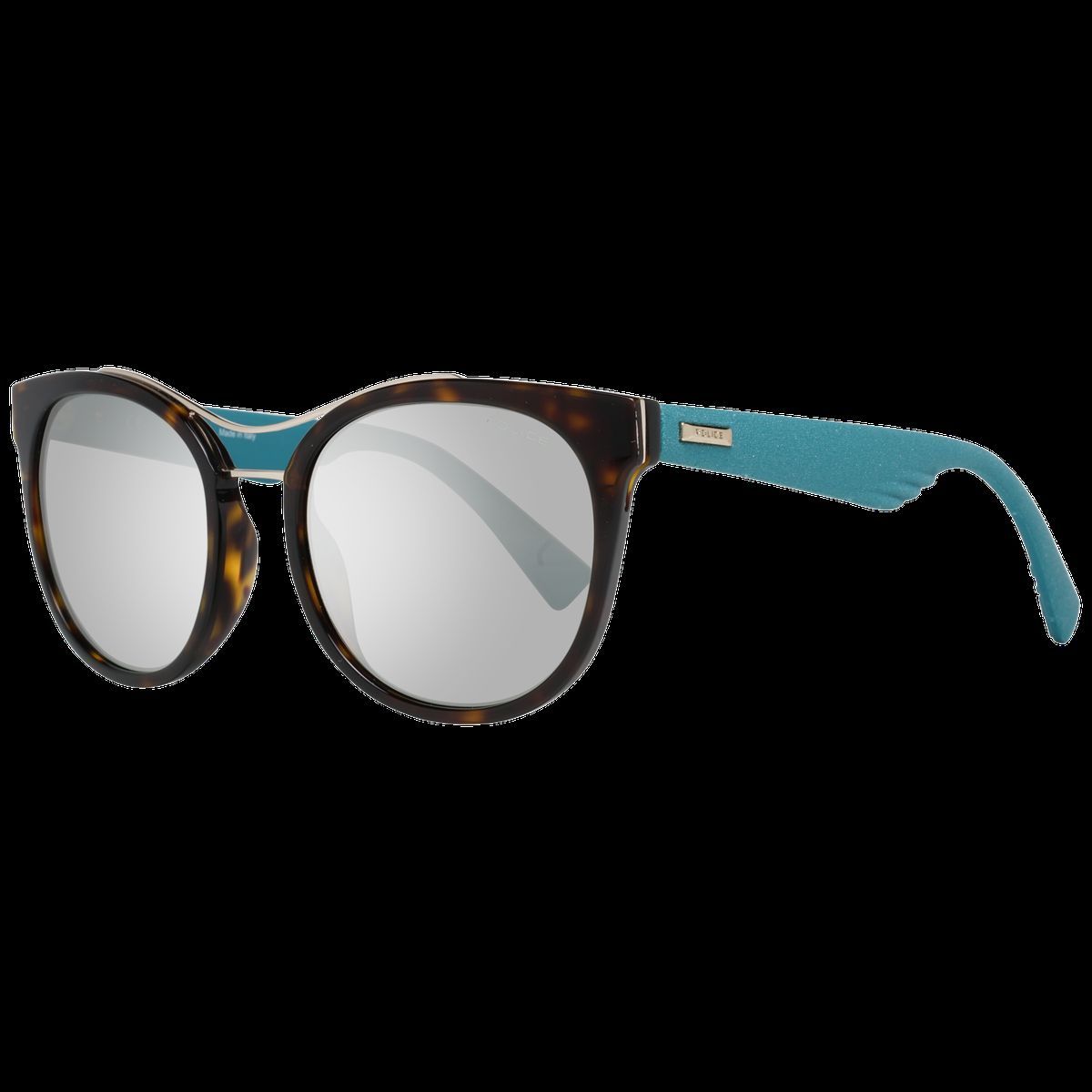 Runde Schildpatt-Sonnenbrille mit türkisfarbenen Akzenten