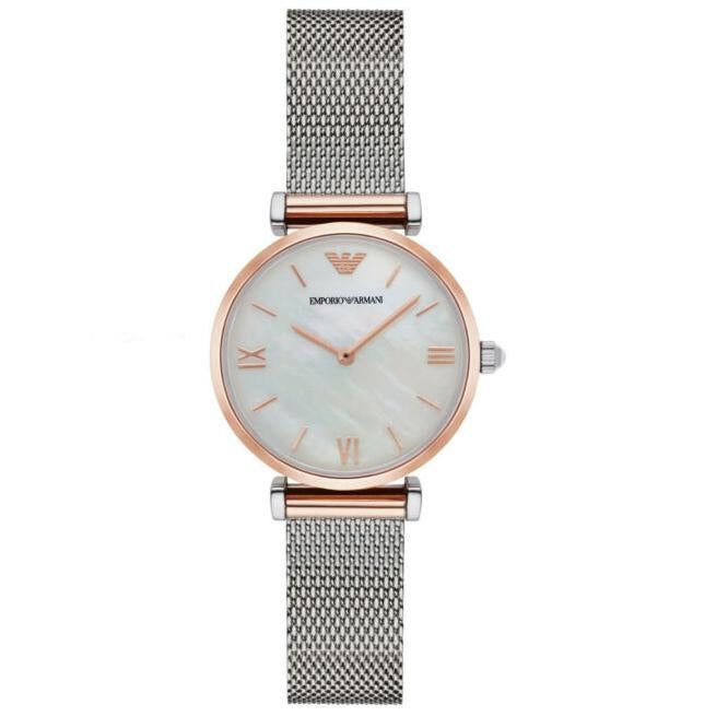 Elegante Mesh-Uhr mit Perlmutt-Zifferblatt