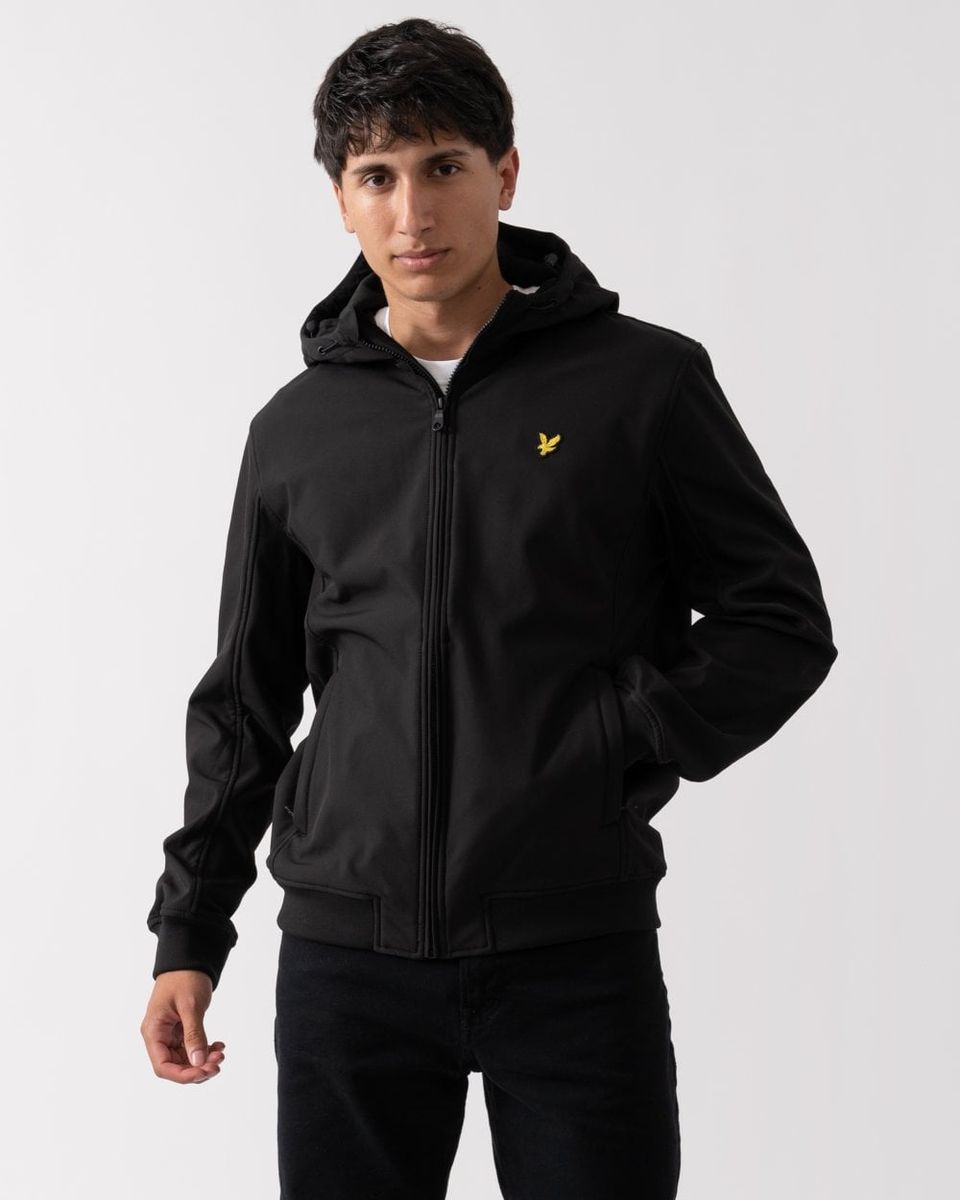 Schwarze Softshelljacke mit Kapuze