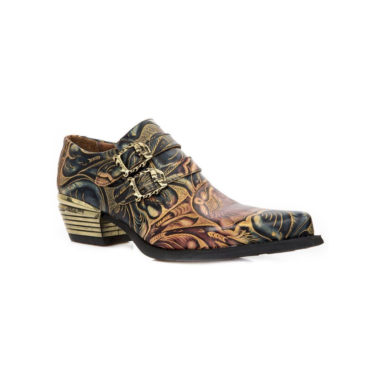 Geprägte Leder-Stiefeletten mit Schnalle