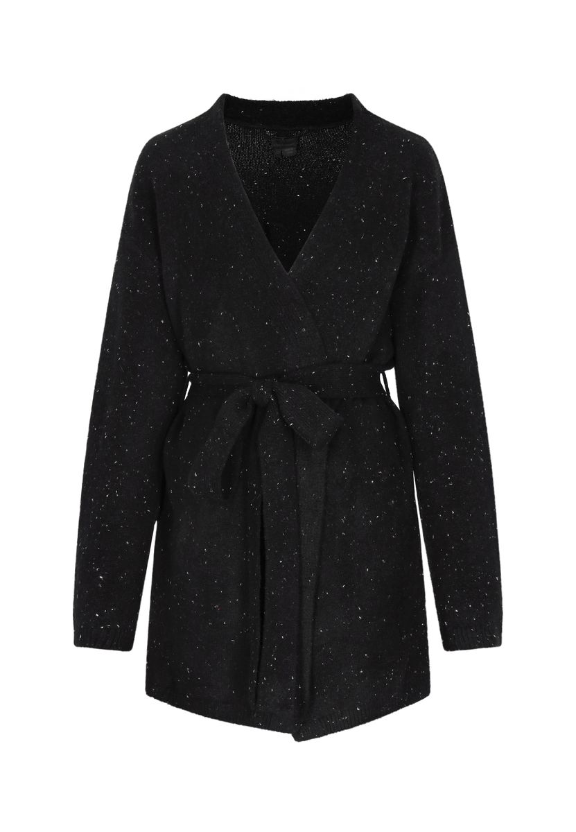 Schwarze Zopfstrickjacke mit Taschen